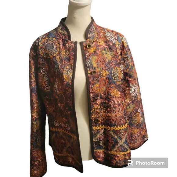 Christopher & Banks Jacket Size Small Quilted Multi Color & Brown - Picture 6 of 7